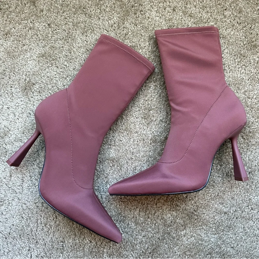 New Zara Pink Stretch Fabric Heeled Ankle Pointed Toe Boots 3102/111 Size 8 - Picture 6 of 7